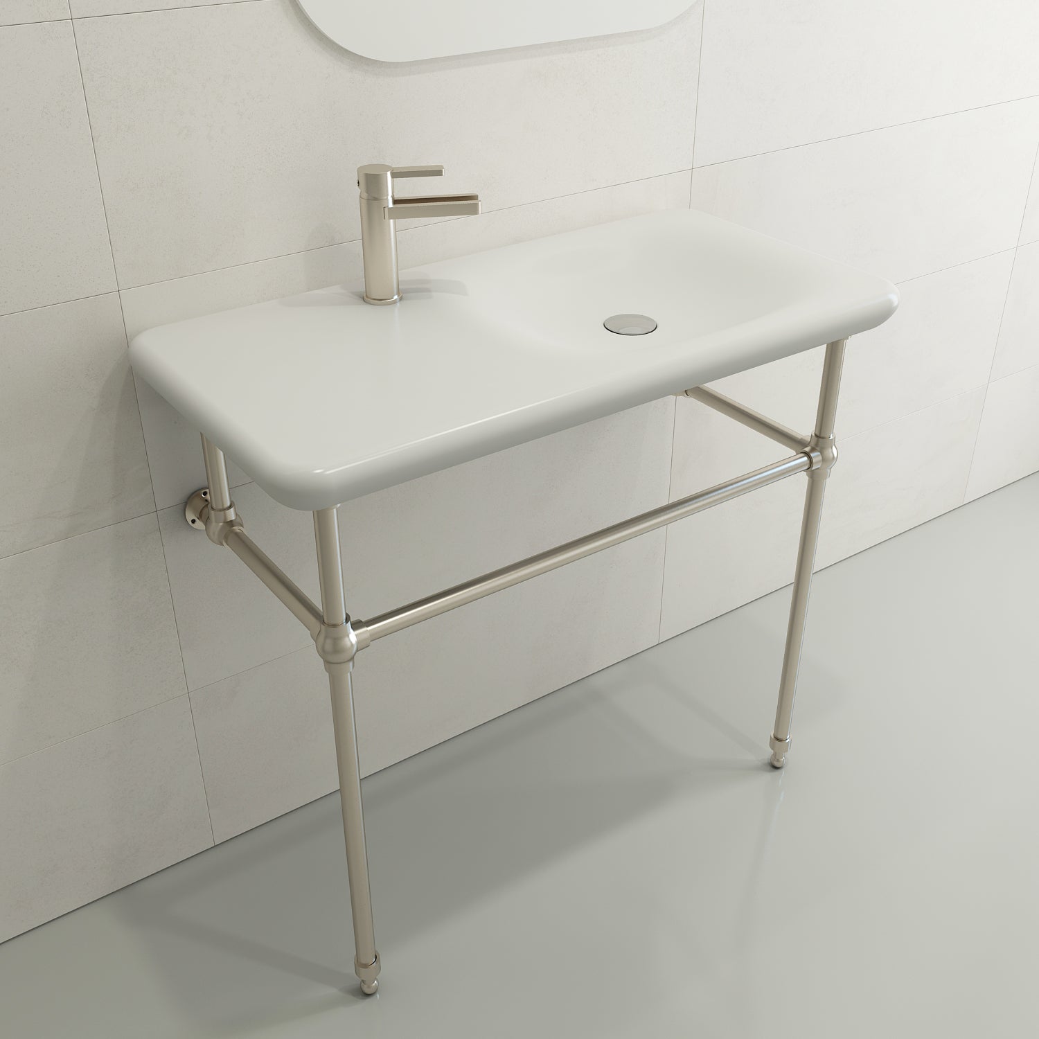 BOCCHI Fenice 36" Rectangle Wallmount Fireclay Bathroom Sink, Matte White, Single Faucet Hole, 1490-002-0126