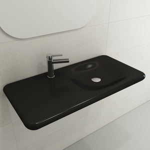 Alternate Image for BOCCHI Fenice 36" Rectangle Wallmount Fireclay Bathroom Sink, Matte Black, Single Faucet Hole, 1490-004-0126