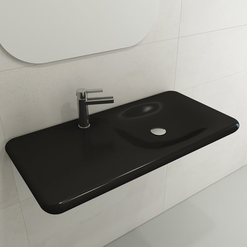 BOCCHI Fenice 36" Rectangle Wallmount Fireclay Bathroom Sink, Matte Black, Single Faucet Hole, 1490-004-0126
