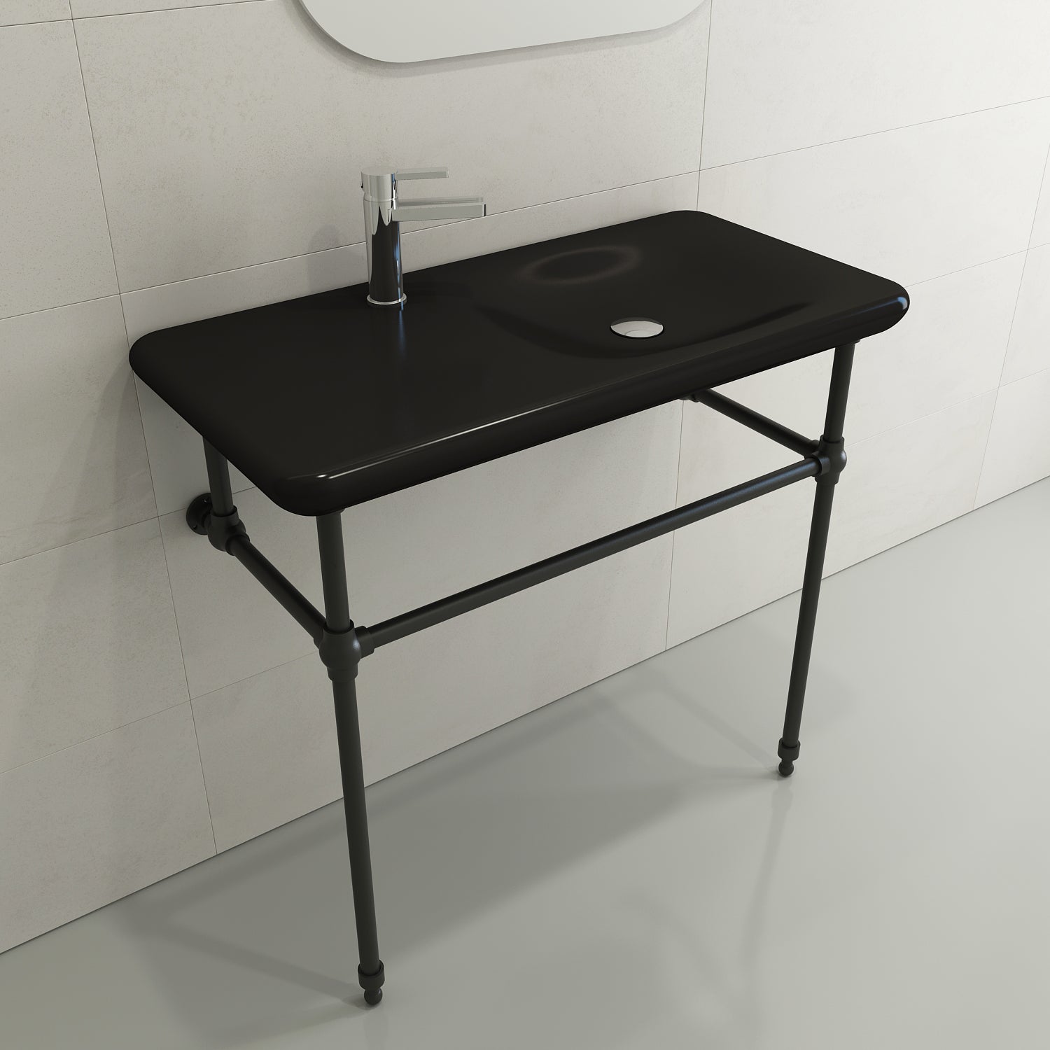 BOCCHI Fenice 36" Rectangle Wallmount Fireclay Bathroom Sink, Matte Black, Single Faucet Hole, 1490-004-0126