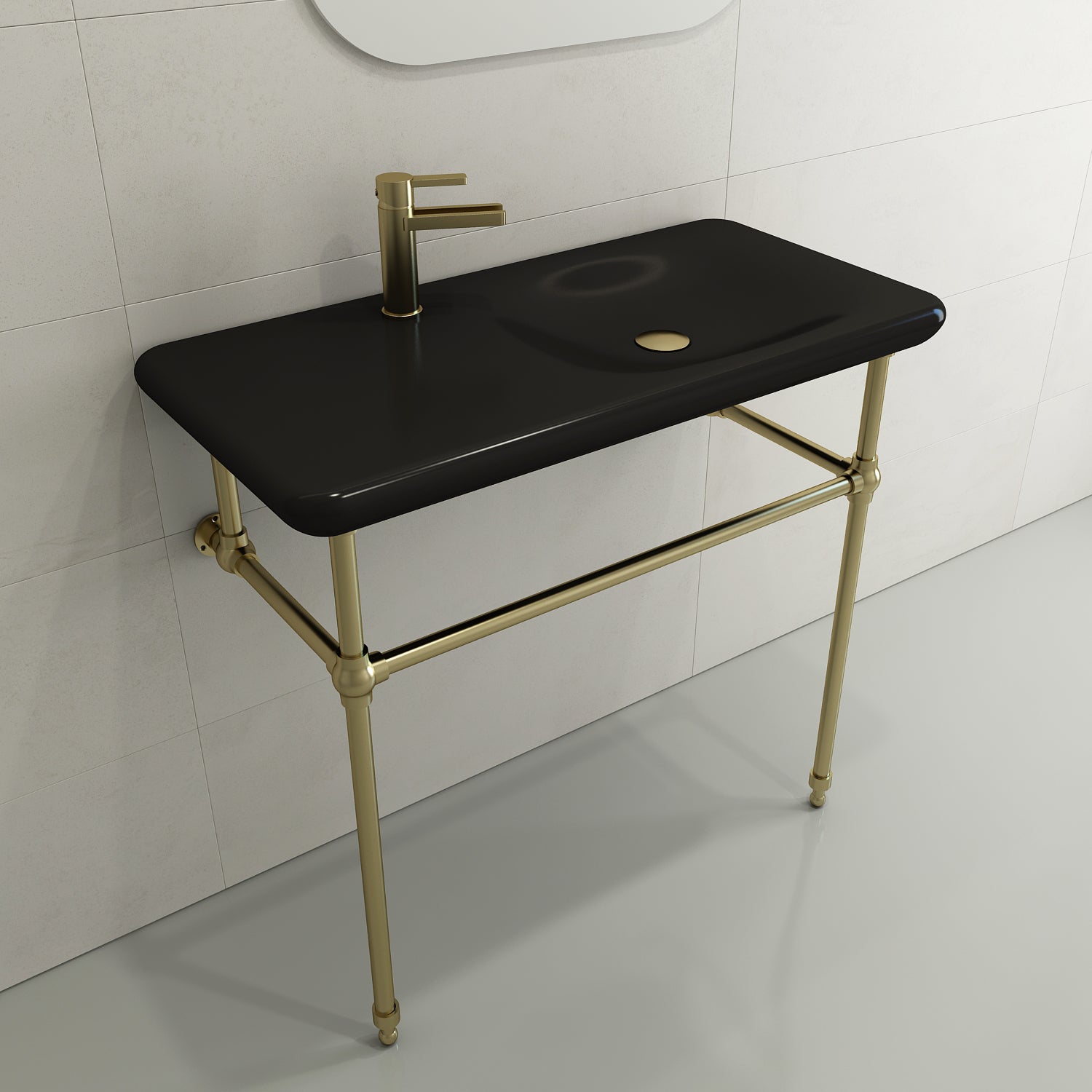 BOCCHI Fenice 36" Rectangle Wallmount Fireclay Bathroom Sink, Matte Black, Single Faucet Hole, 1490-004-0126