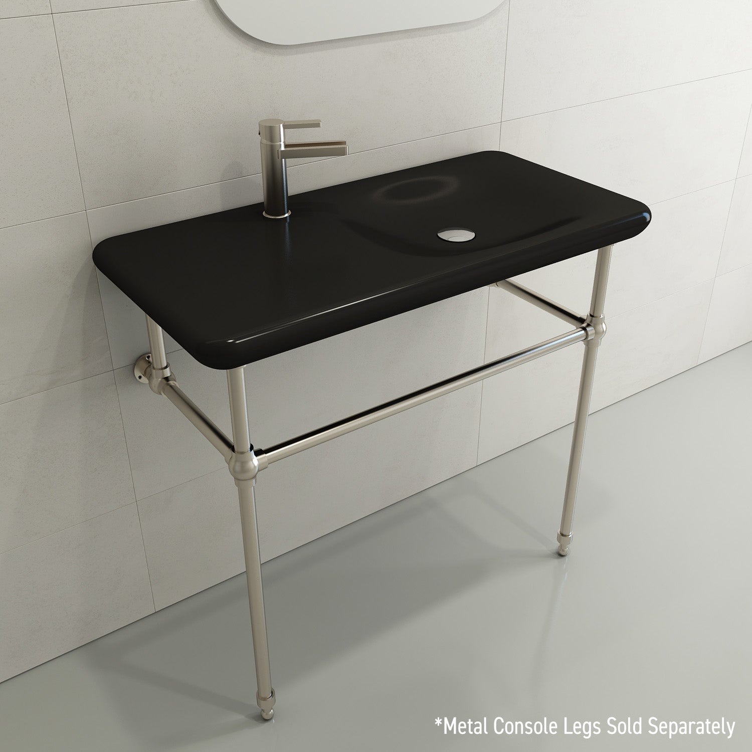 BOCCHI Fenice 36" Rectangle Wallmount Fireclay Bathroom Sink, Matte Black, Single Faucet Hole, 1490-004-0126