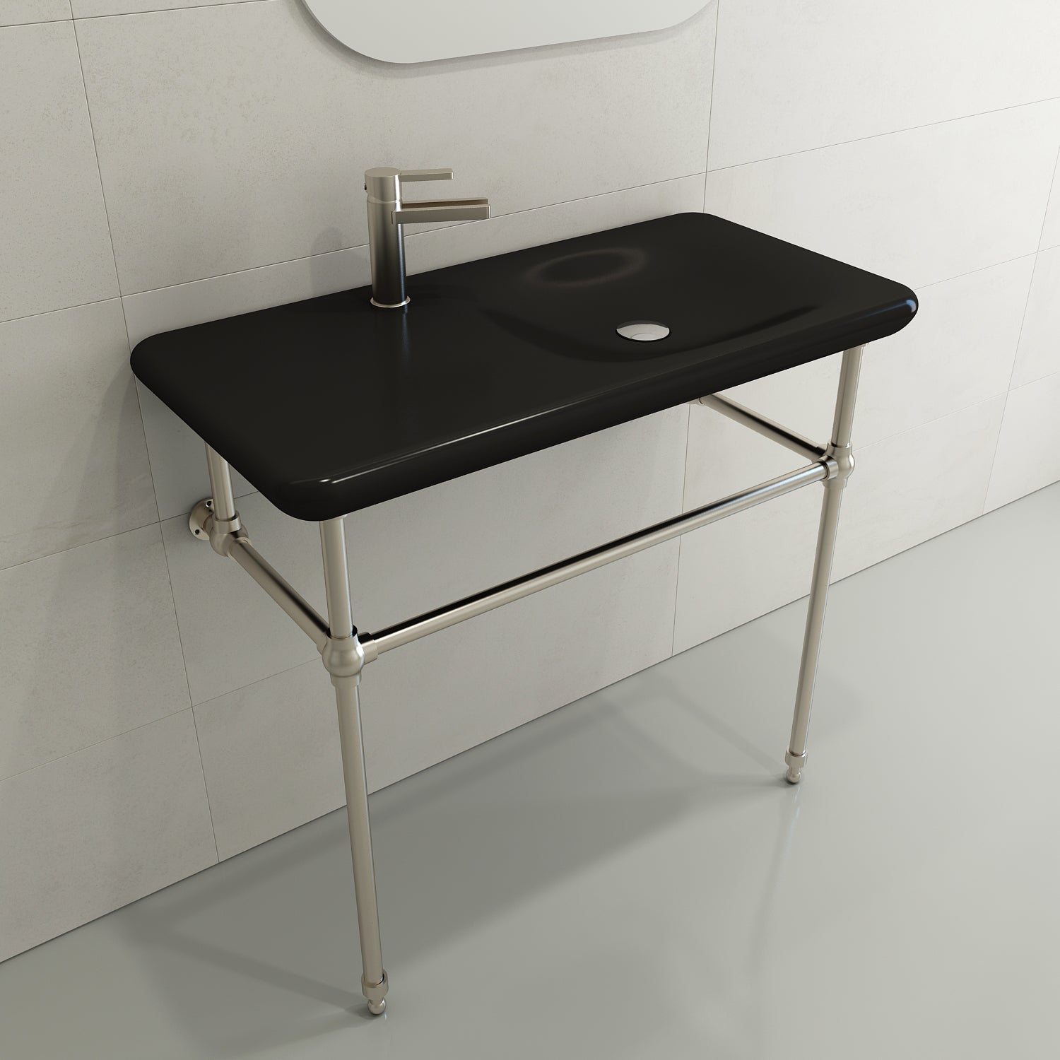 BOCCHI Fenice 36" Rectangle Wallmount Fireclay Bathroom Sink, Matte Black, Single Faucet Hole, 1490-004-0126