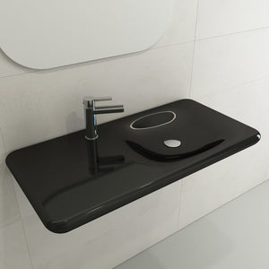Alternate Image for BOCCHI Fenice 36" Rectangle Wallmount Fireclay Bathroom Sink, Black, Single Faucet Hole, 1490-005-0126