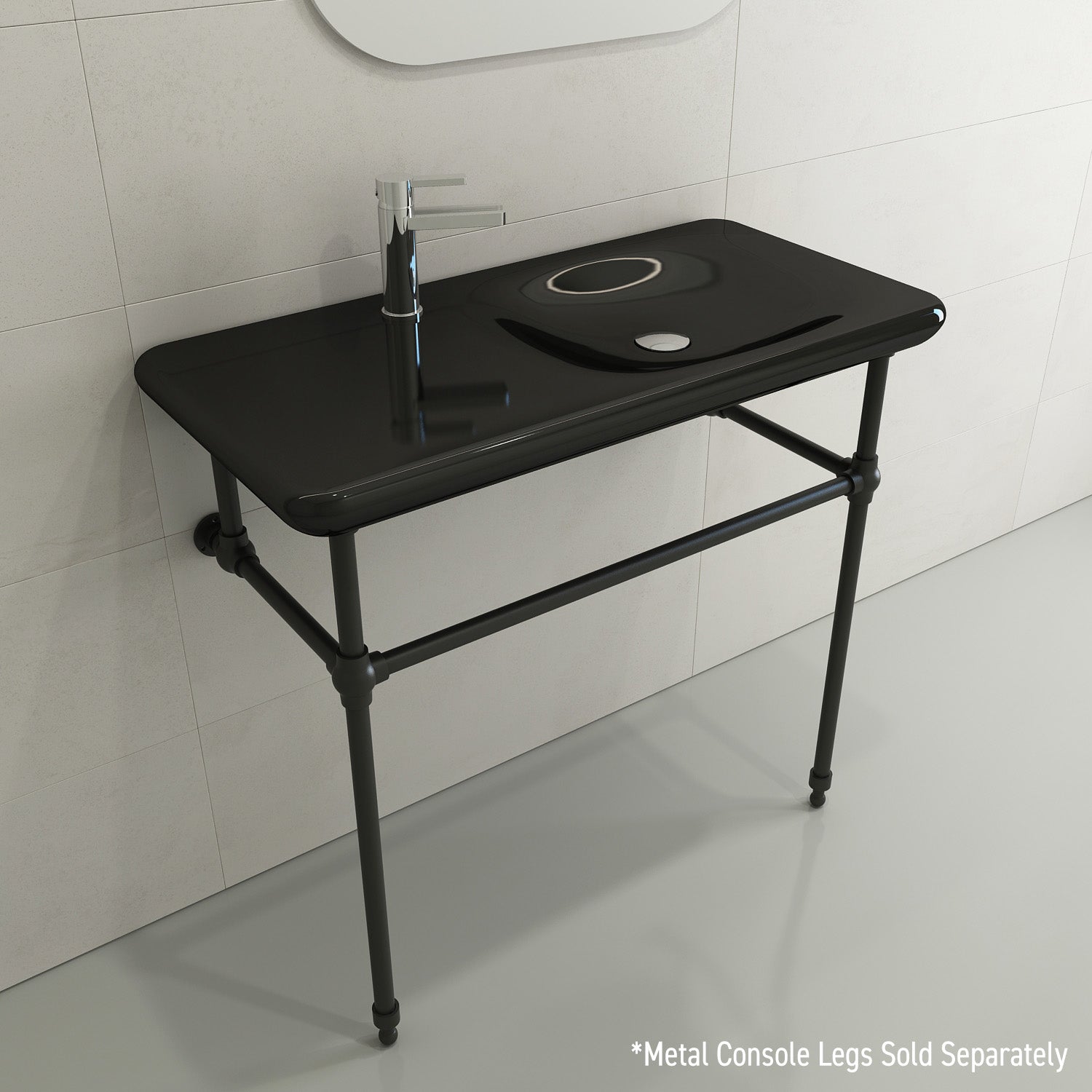 BOCCHI Fenice 36" Rectangle Wallmount Fireclay Bathroom Sink, Black, Single Faucet Hole, 1490-005-0126