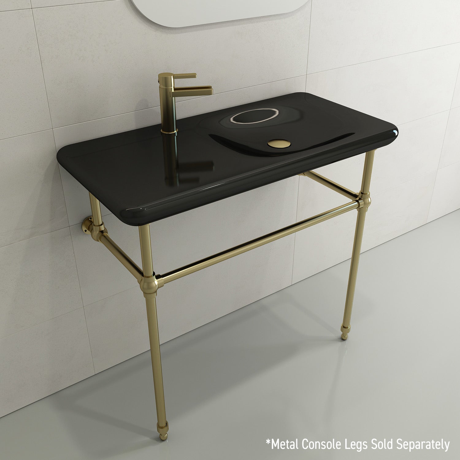 BOCCHI Fenice 36" Rectangle Wallmount Fireclay Bathroom Sink, Black, Single Faucet Hole, 1490-005-0126