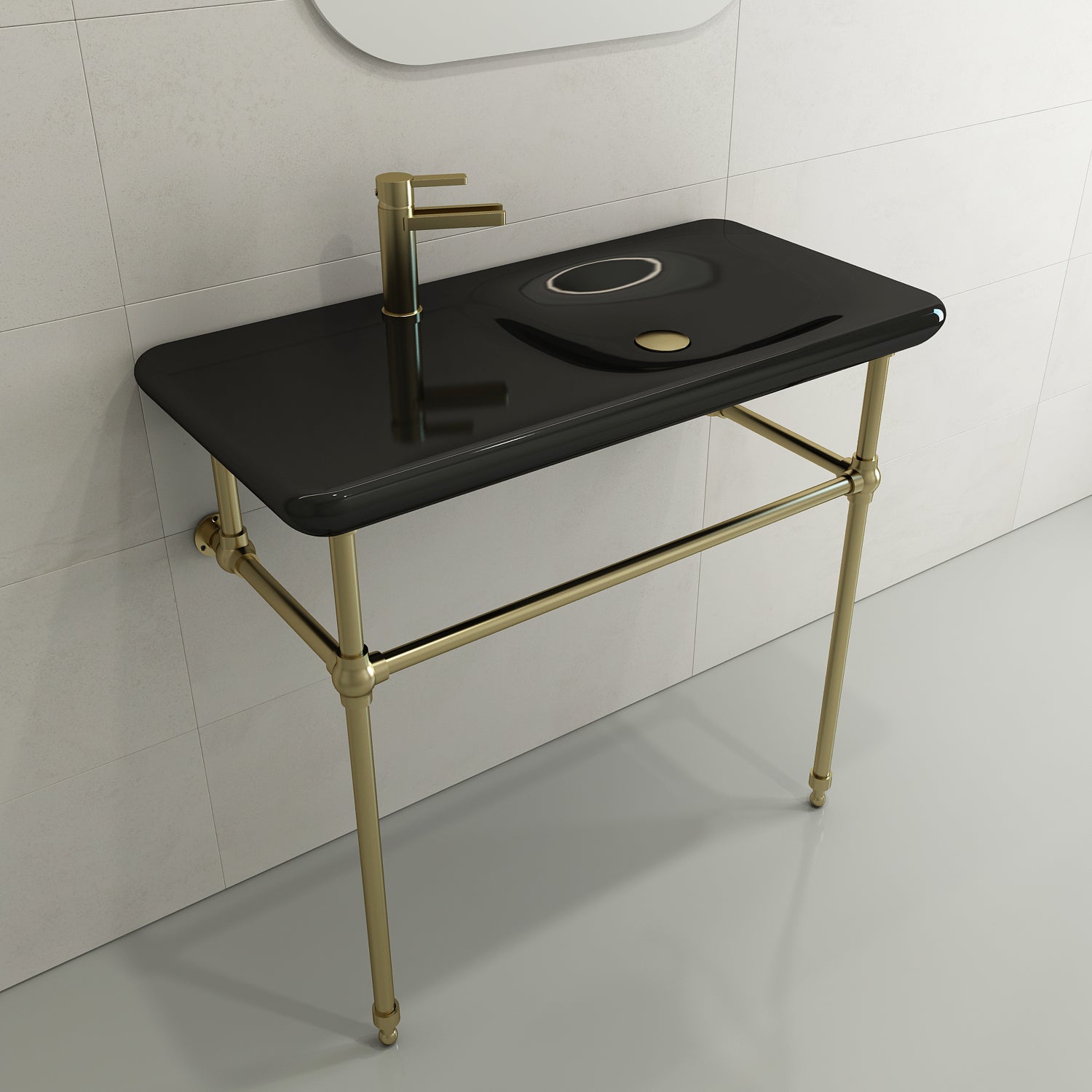 BOCCHI Fenice 36" Rectangle Wallmount Fireclay Bathroom Sink, Black, Single Faucet Hole, 1490-005-0126