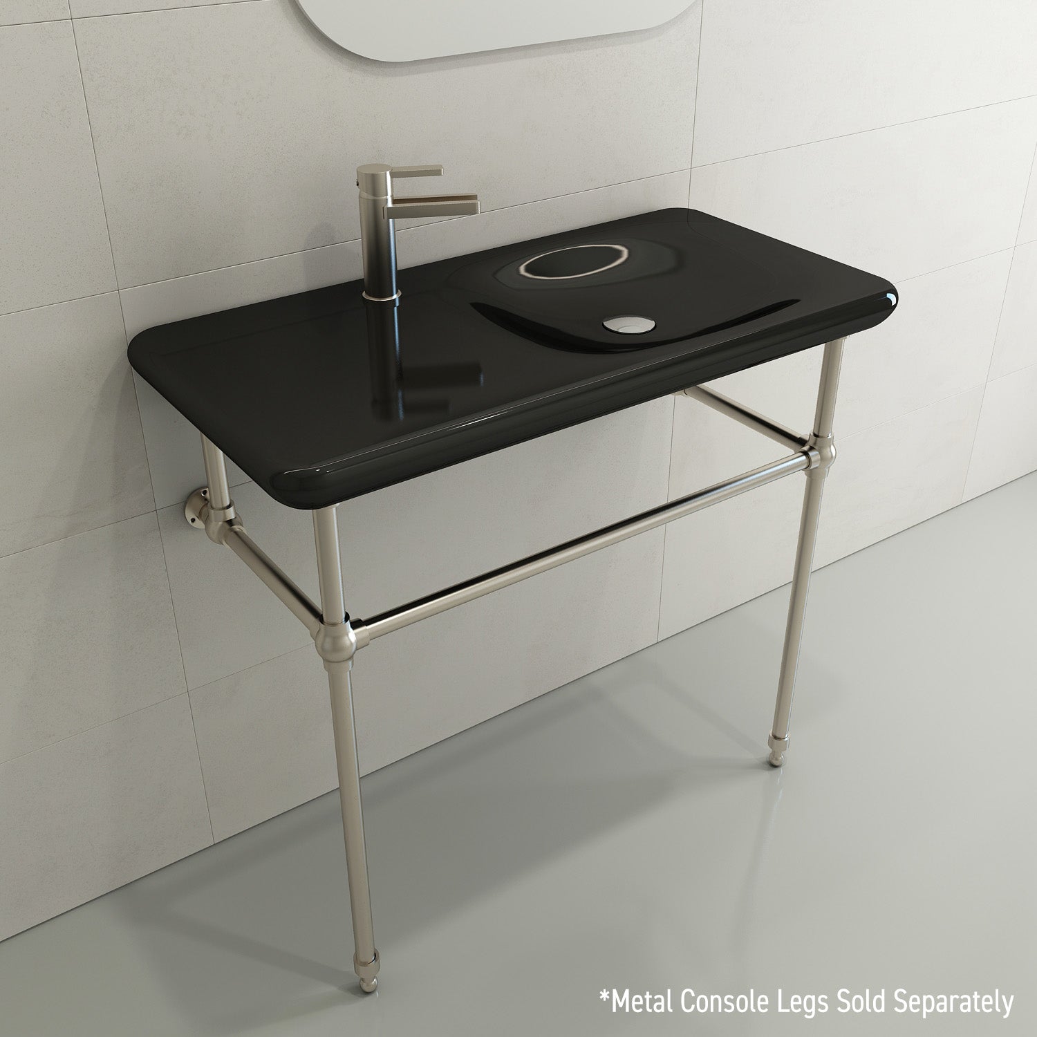 BOCCHI Fenice 36" Rectangle Wallmount Fireclay Bathroom Sink, Black, Single Faucet Hole, 1490-005-0126