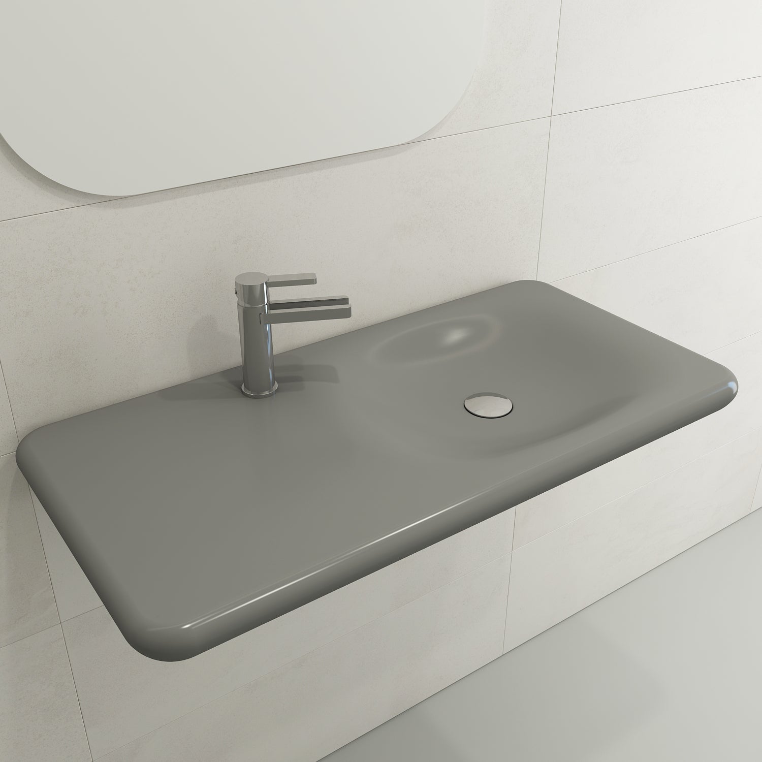 BOCCHI Fenice 36" Rectangle Wallmount Fireclay Bathroom Sink, Matte Gray, Single Faucet Hole, 1490-006-0126