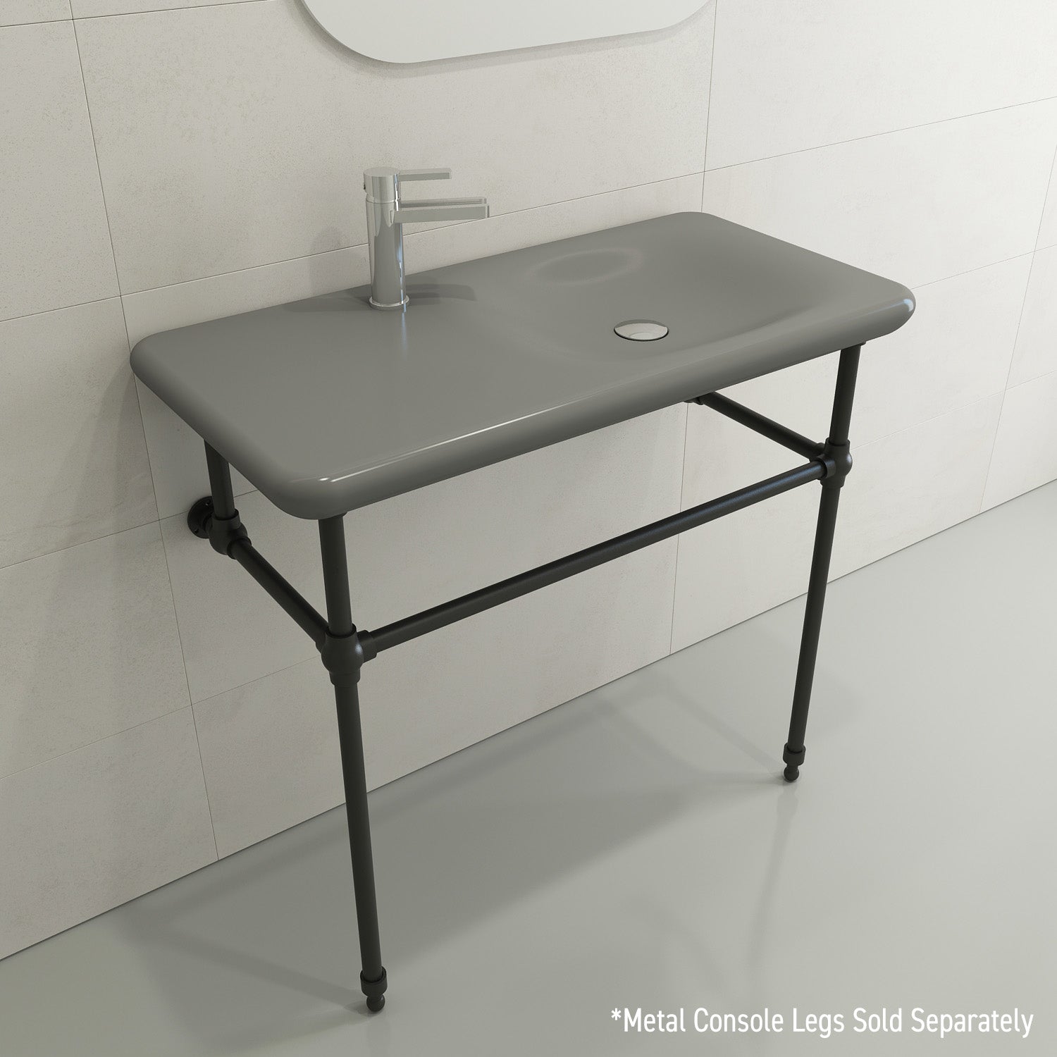 BOCCHI Fenice 36" Rectangle Wallmount Fireclay Bathroom Sink, Matte Gray, Single Faucet Hole, 1490-006-0126
