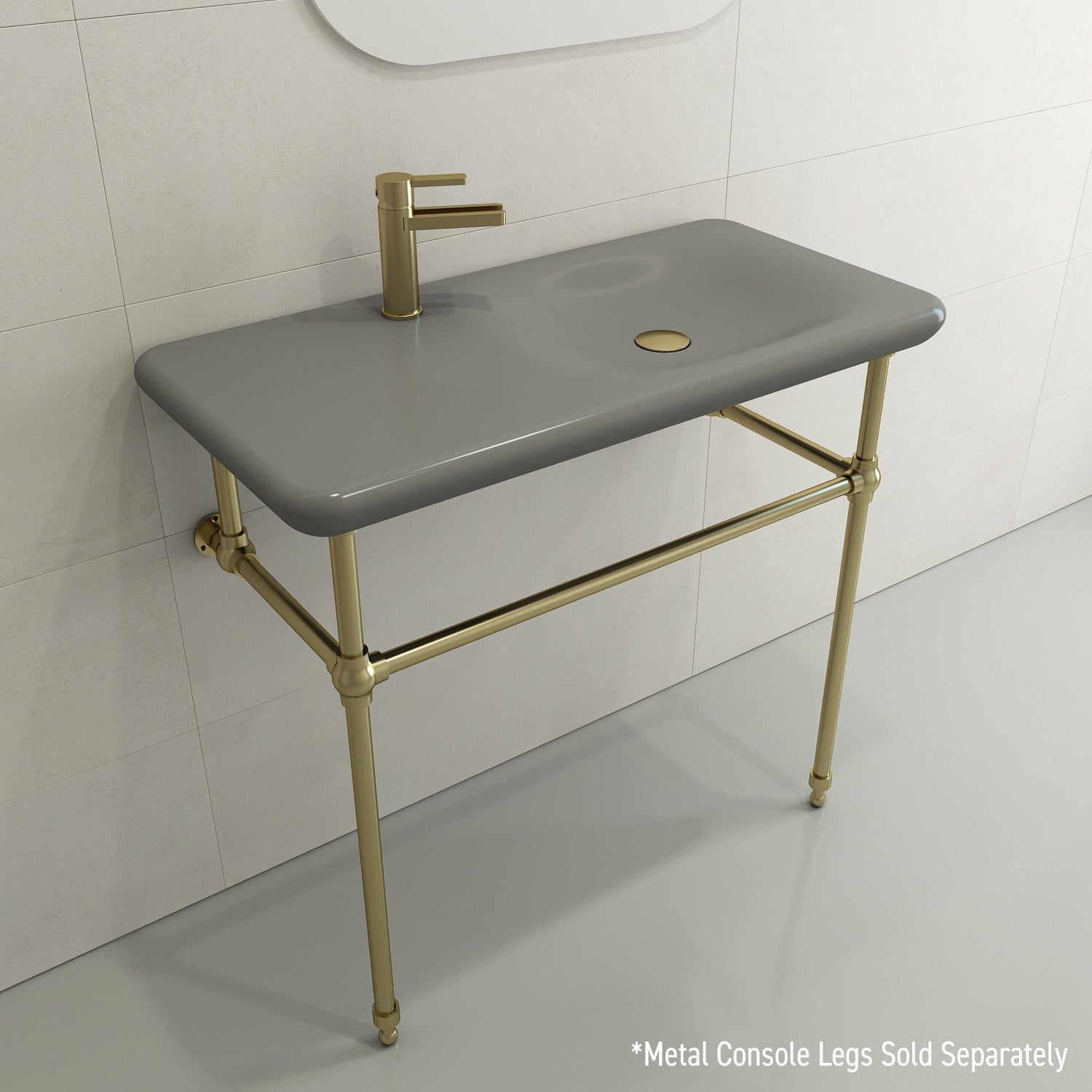 BOCCHI Fenice 36" Rectangle Wallmount Fireclay Bathroom Sink, Matte Gray, Single Faucet Hole, 1490-006-0126