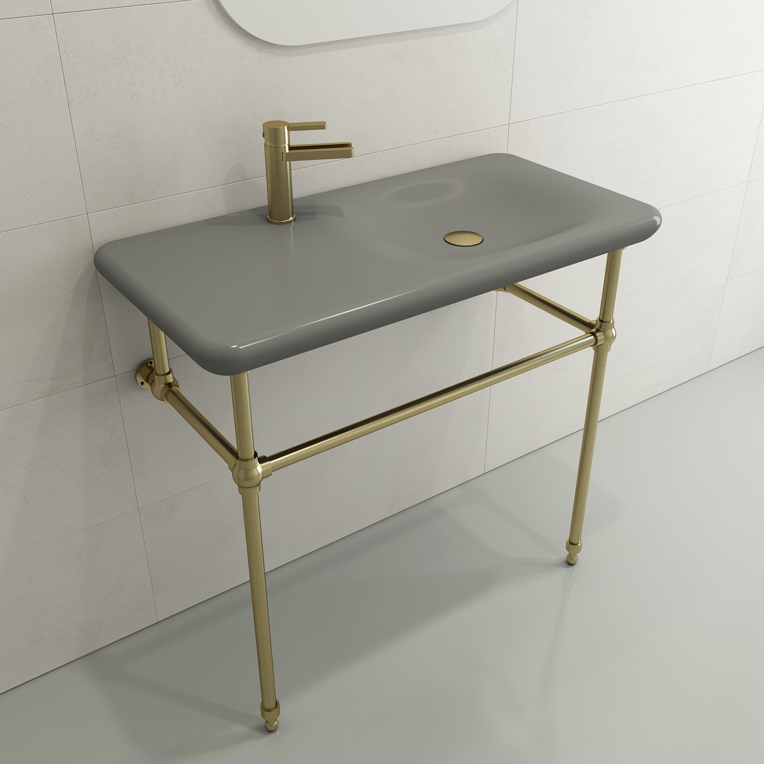 BOCCHI Fenice 36" Rectangle Wallmount Fireclay Bathroom Sink, Matte Gray, Single Faucet Hole, 1490-006-0126