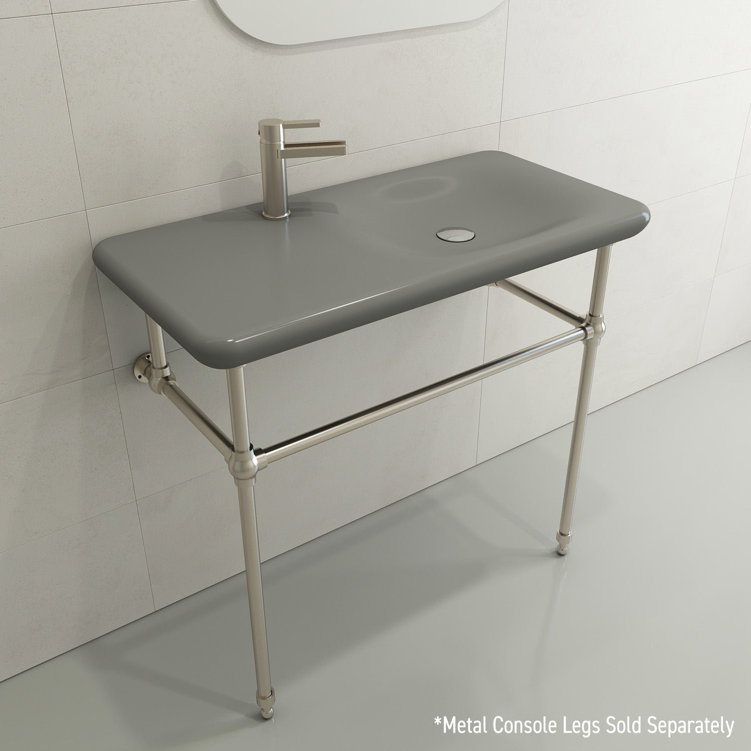 BOCCHI Fenice 36" Rectangle Wallmount Fireclay Bathroom Sink, Matte Gray, Single Faucet Hole, 1490-006-0126