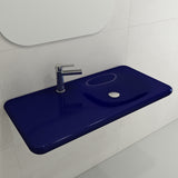 BOCCHI Fenice 36" Rectangle Wallmount Fireclay Bathroom Sink, Sapphire Blue, Single Faucet Hole, 1490-010-0126