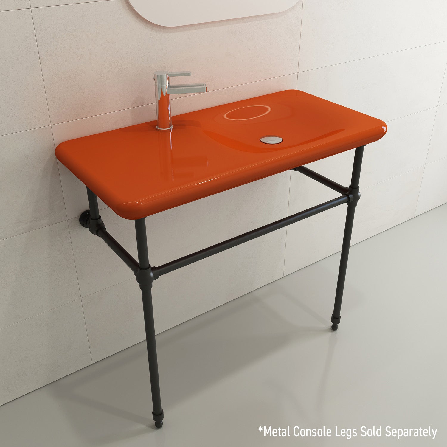 BOCCHI Fenice 36" Rectangle Wallmount Fireclay Bathroom Sink, Orange, Single Faucet Hole, 1490-012-0126