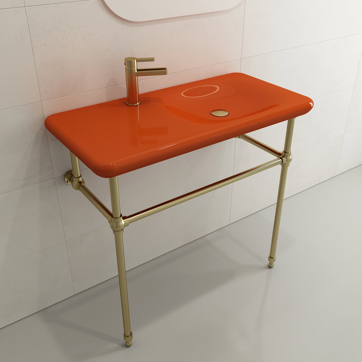 BOCCHI Fenice 36" Rectangle Wallmount Fireclay Bathroom Sink, Orange, Single Faucet Hole, 1490-012-0126