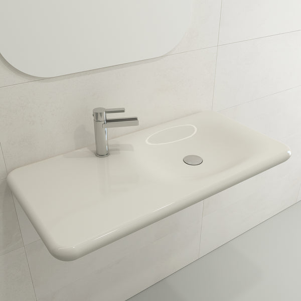 BOCCHI Fenice 36" Rectangle Wallmount Fireclay Bathroom Sink, Biscuit, Single Faucet Hole, 1490-014-0126