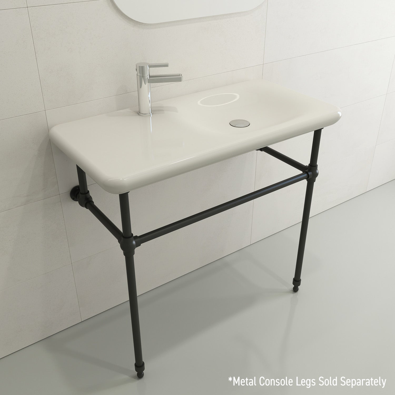 BOCCHI Fenice 36" Rectangle Wallmount Fireclay Bathroom Sink, Biscuit, Single Faucet Hole, 1490-014-0126