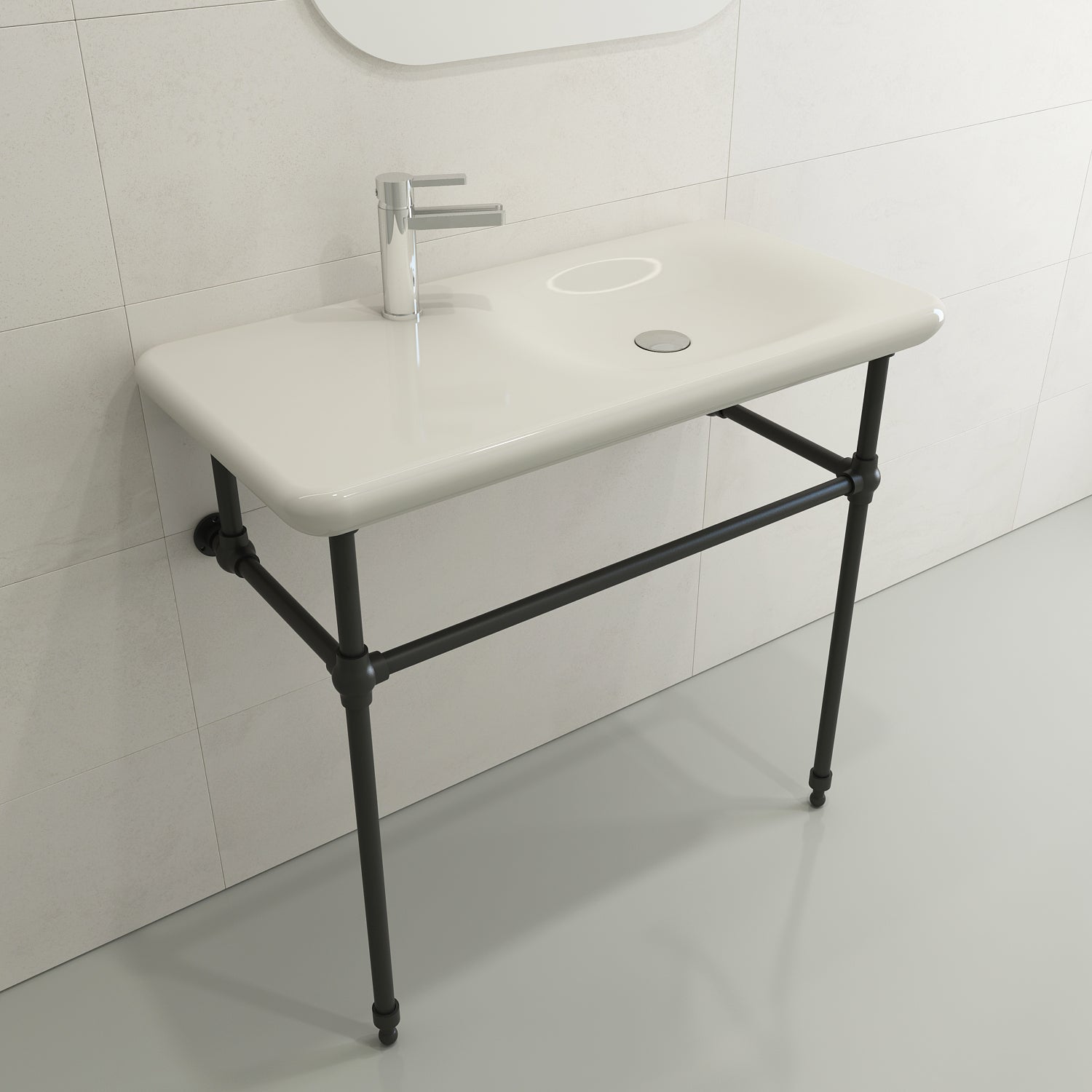BOCCHI Fenice 36" Rectangle Wallmount Fireclay Bathroom Sink, Biscuit, Single Faucet Hole, 1490-014-0126