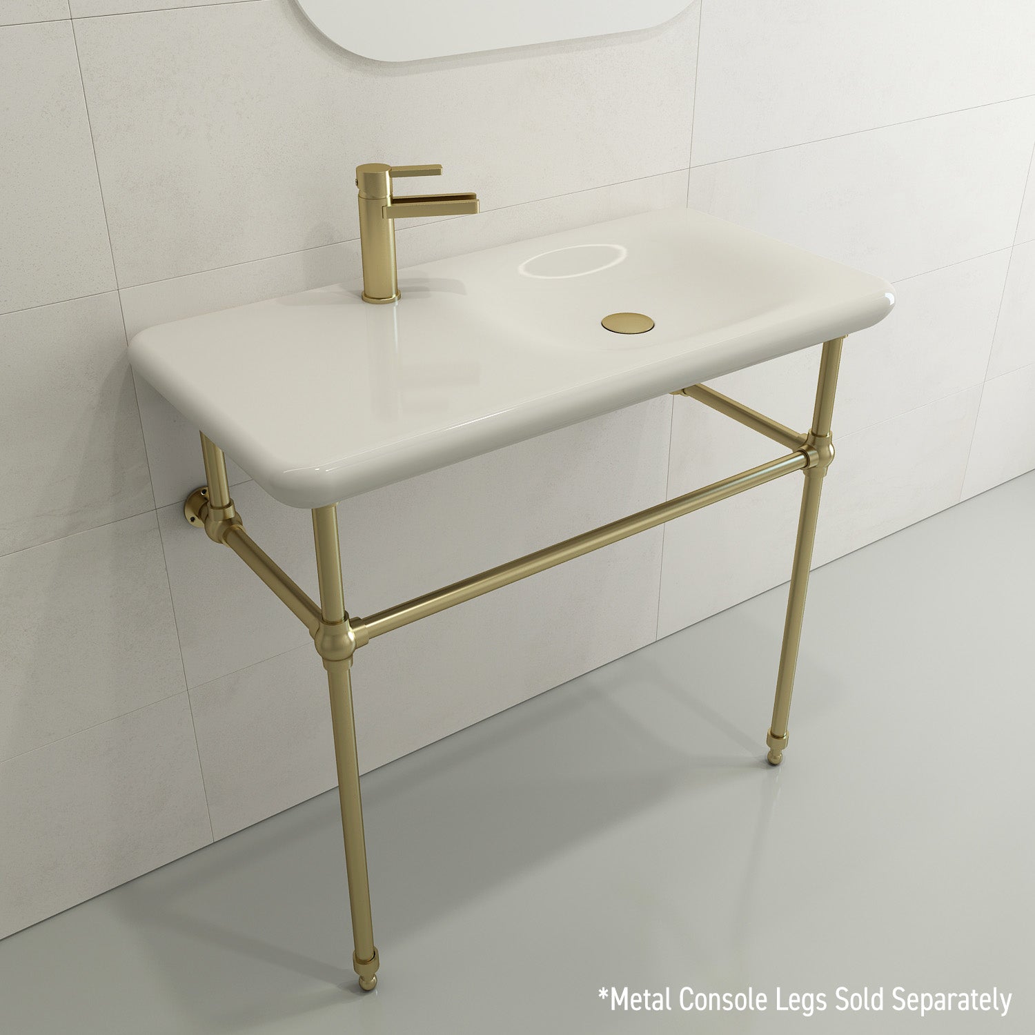 BOCCHI Fenice 36" Rectangle Wallmount Fireclay Bathroom Sink, Biscuit, Single Faucet Hole, 1490-014-0126