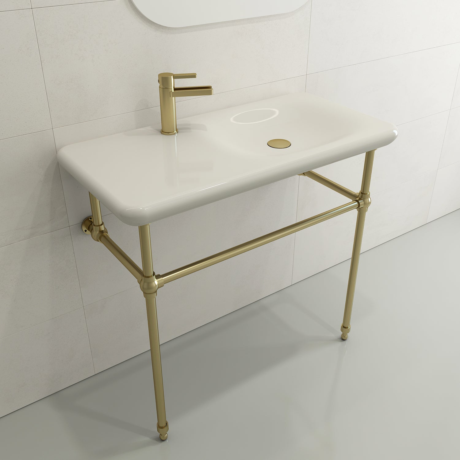 BOCCHI Fenice 36" Rectangle Wallmount Fireclay Bathroom Sink, Biscuit, Single Faucet Hole, 1490-014-0126