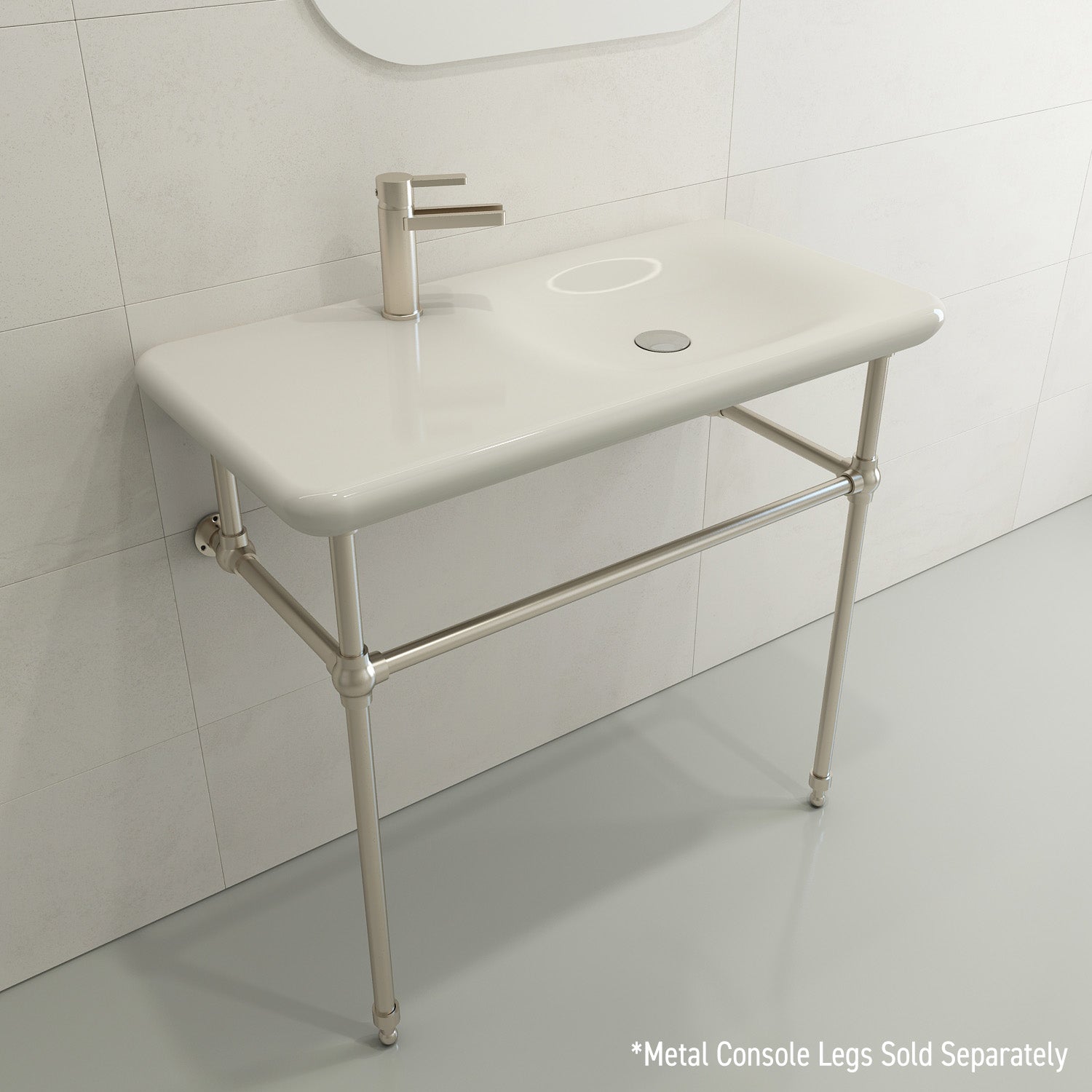 BOCCHI Fenice 36" Rectangle Wallmount Fireclay Bathroom Sink, Biscuit, Single Faucet Hole, 1490-014-0126