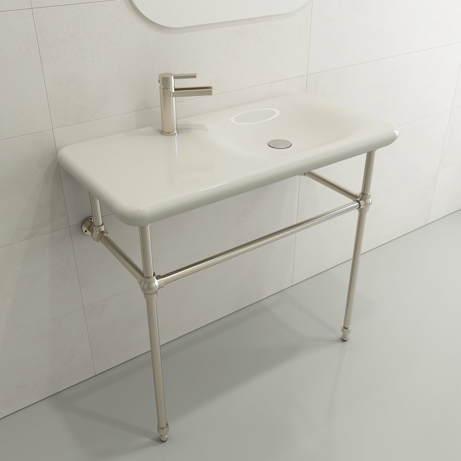 BOCCHI Fenice 36" Rectangle Wallmount Fireclay Bathroom Sink, Biscuit, Single Faucet Hole, 1490-014-0126