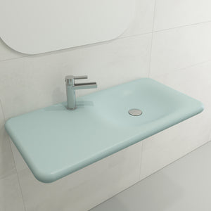 Alternate Image for BOCCHI Fenice 36" Rectangle Wallmount Fireclay Bathroom Sink, Matte Ice Blue, Single Faucet Hole, 1490-029-0126