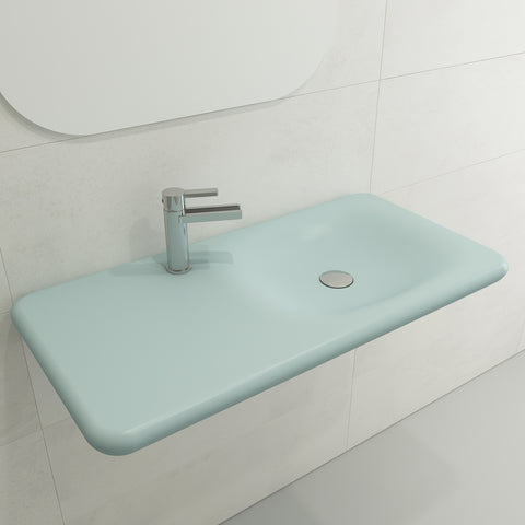 BOCCHI Fenice 36" Rectangle Wallmount Fireclay Bathroom Sink, Matte Ice Blue, Single Faucet Hole, 1490-029-0126