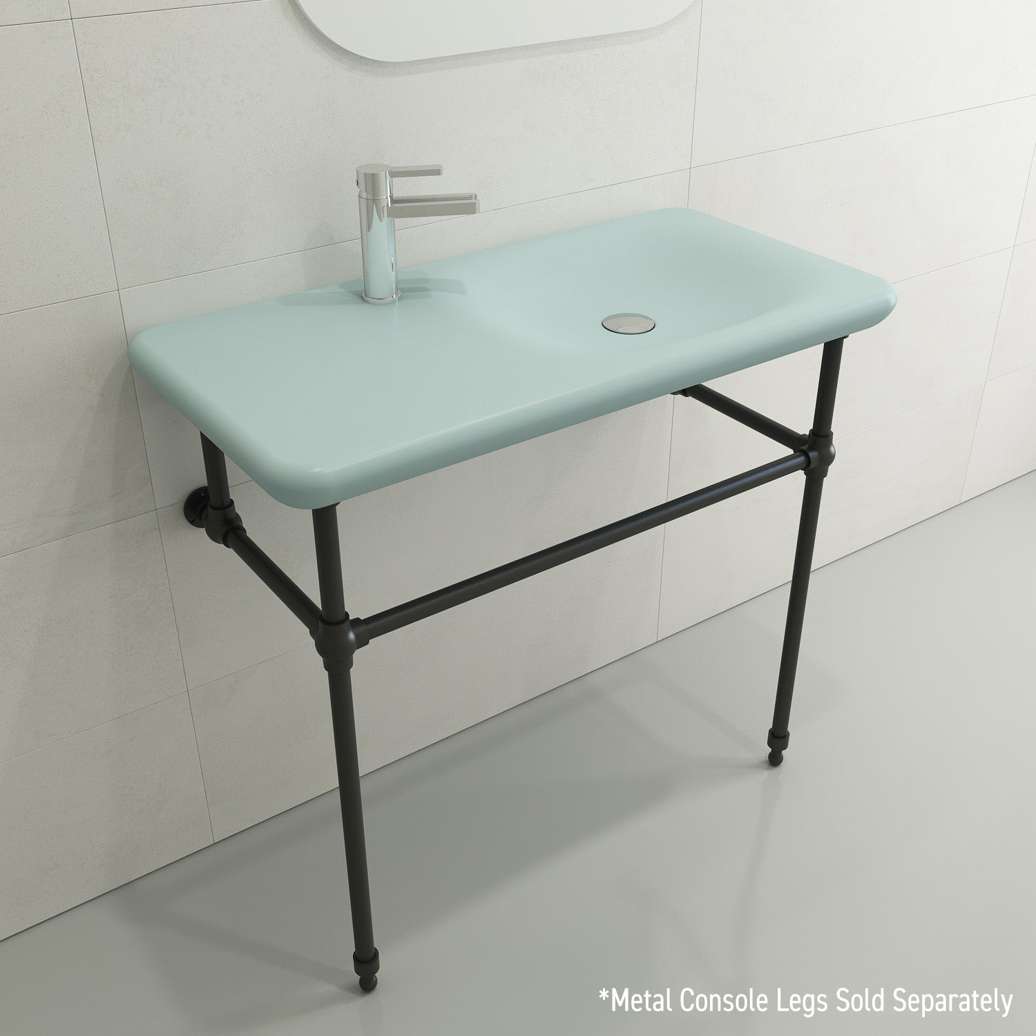 BOCCHI Fenice 36" Rectangle Wallmount Fireclay Bathroom Sink, Matte Ice Blue, Single Faucet Hole, 1490-029-0126