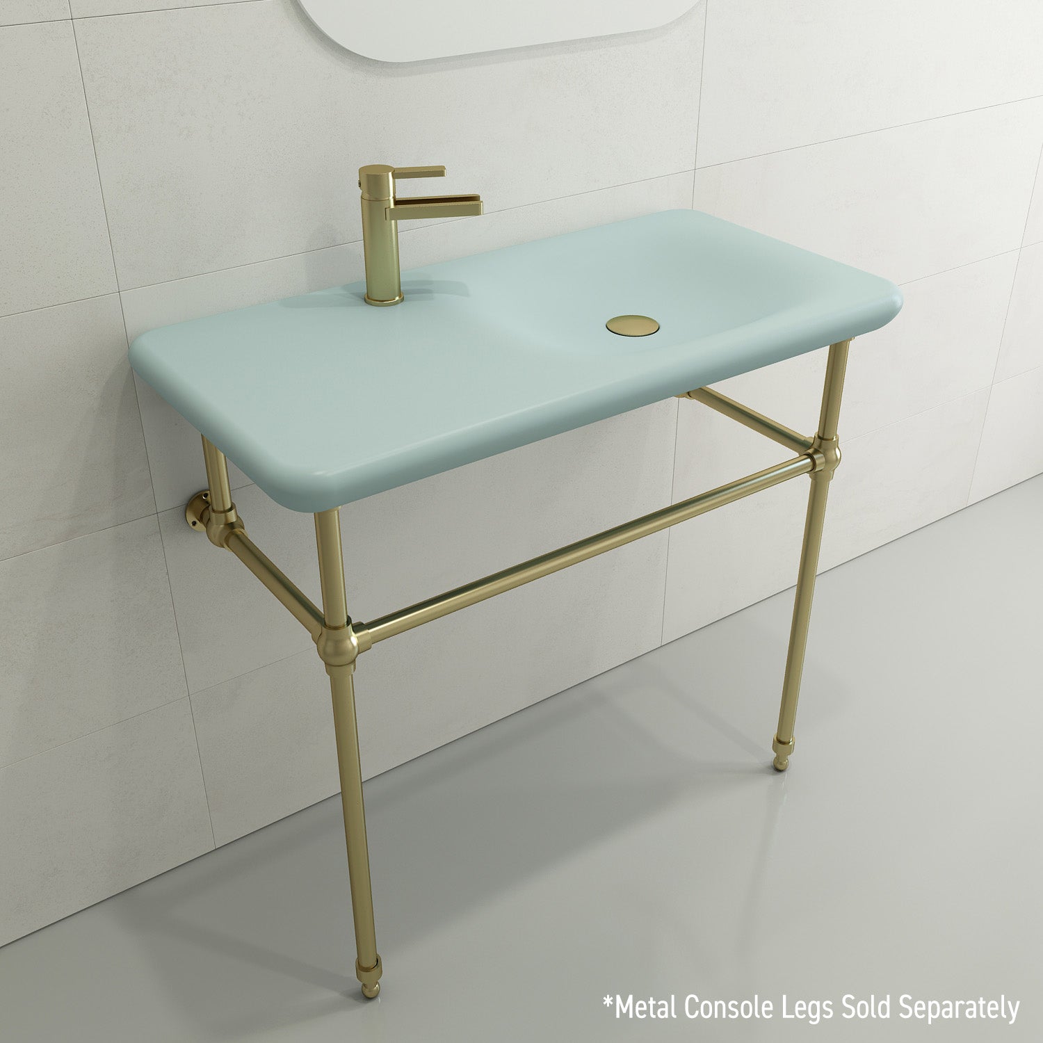 BOCCHI Fenice 36" Rectangle Wallmount Fireclay Bathroom Sink, Matte Ice Blue, Single Faucet Hole, 1490-029-0126