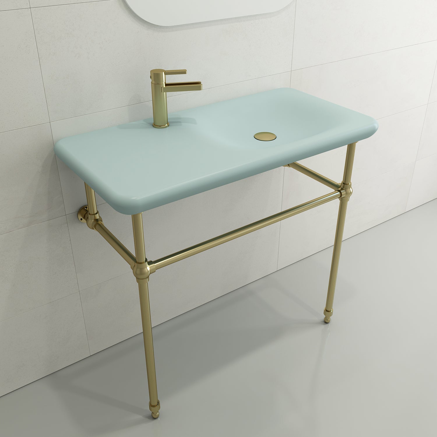 BOCCHI Fenice 36" Rectangle Wallmount Fireclay Bathroom Sink, Matte Ice Blue, Single Faucet Hole, 1490-029-0126
