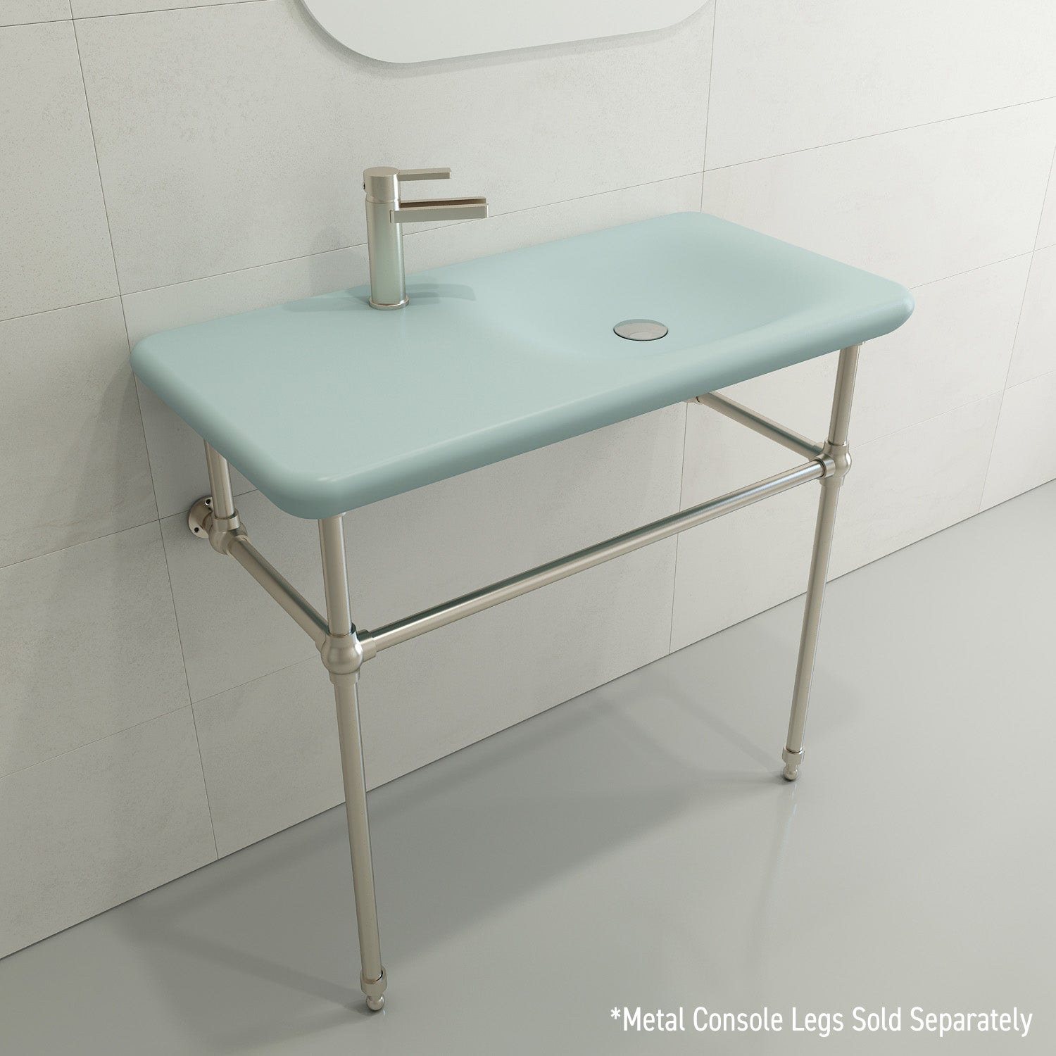 BOCCHI Fenice 36" Rectangle Wallmount Fireclay Bathroom Sink, Matte Ice Blue, Single Faucet Hole, 1490-029-0126