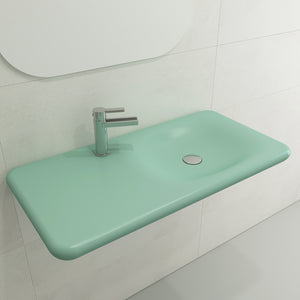Alternate Image for BOCCHI Fenice 36" Rectangle Wallmount Fireclay Bathroom Sink, Matte Mint Green, Single Faucet Hole, 1490-033-0126