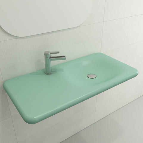 BOCCHI Fenice 36" Rectangle Wallmount Fireclay Bathroom Sink, Matte Mint Green, Single Faucet Hole, 1490-033-0126