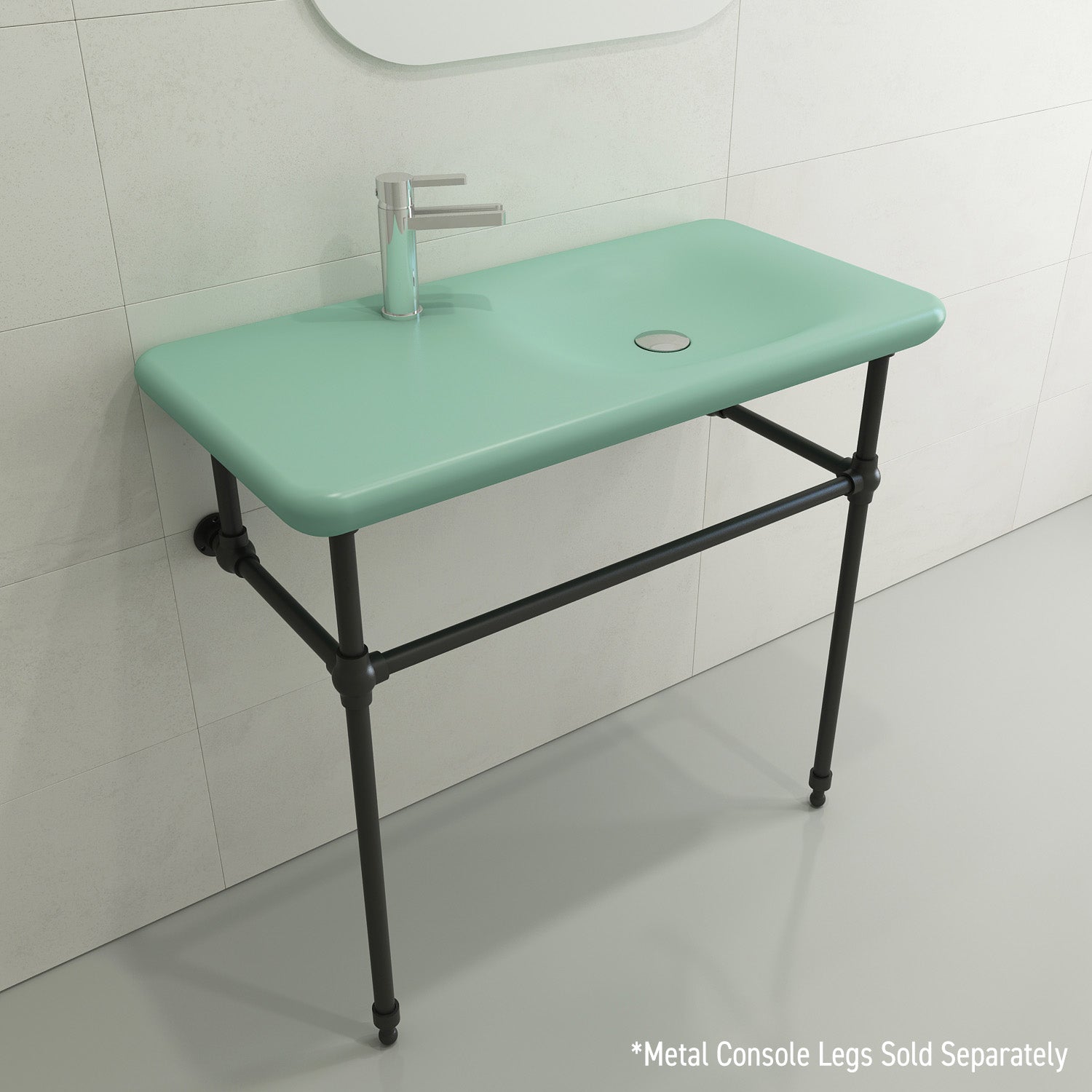 BOCCHI Fenice 36" Rectangle Wallmount Fireclay Bathroom Sink, Matte Mint Green, Single Faucet Hole, 1490-033-0126