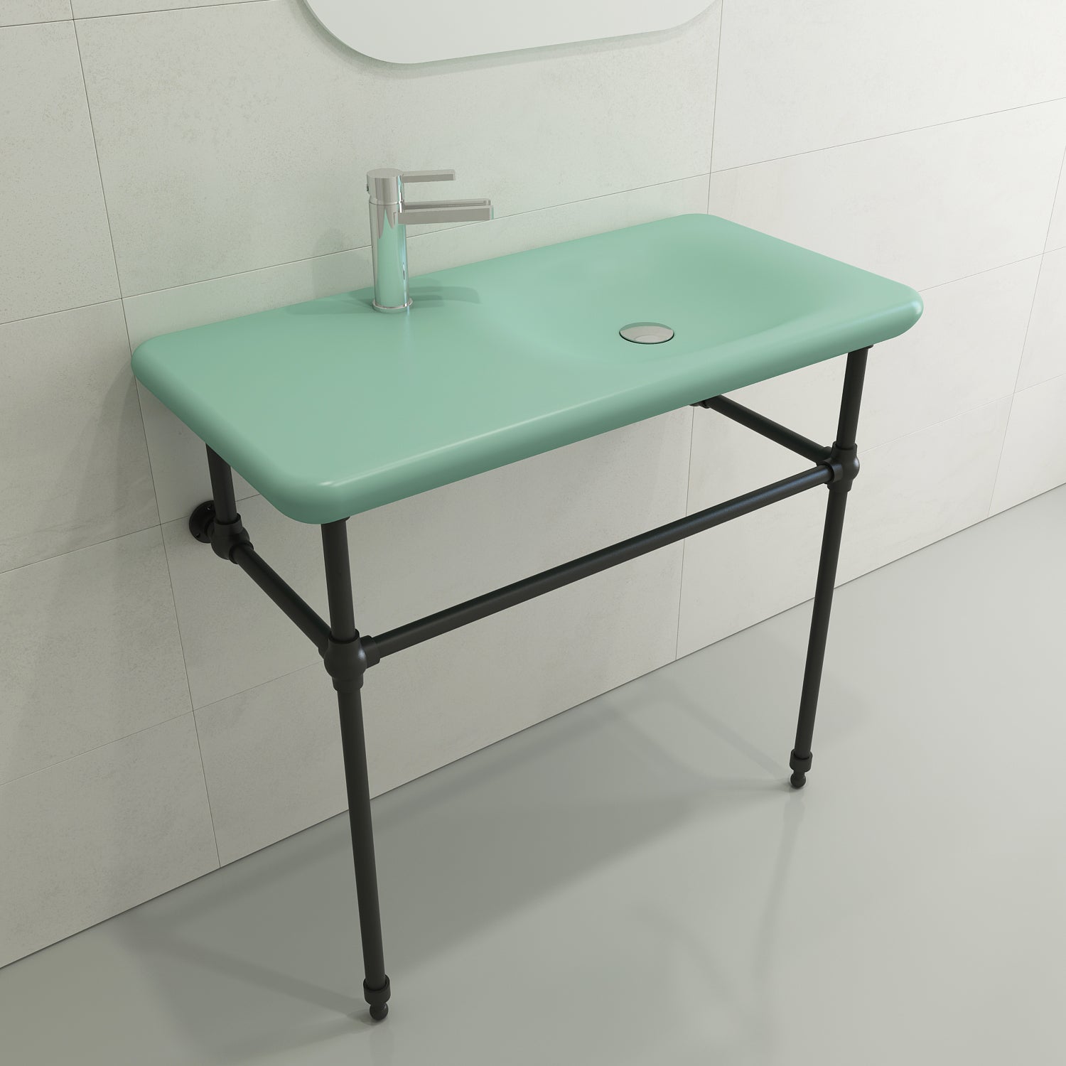 BOCCHI Fenice 36" Rectangle Wallmount Fireclay Bathroom Sink, Matte Mint Green, Single Faucet Hole, 1490-033-0126