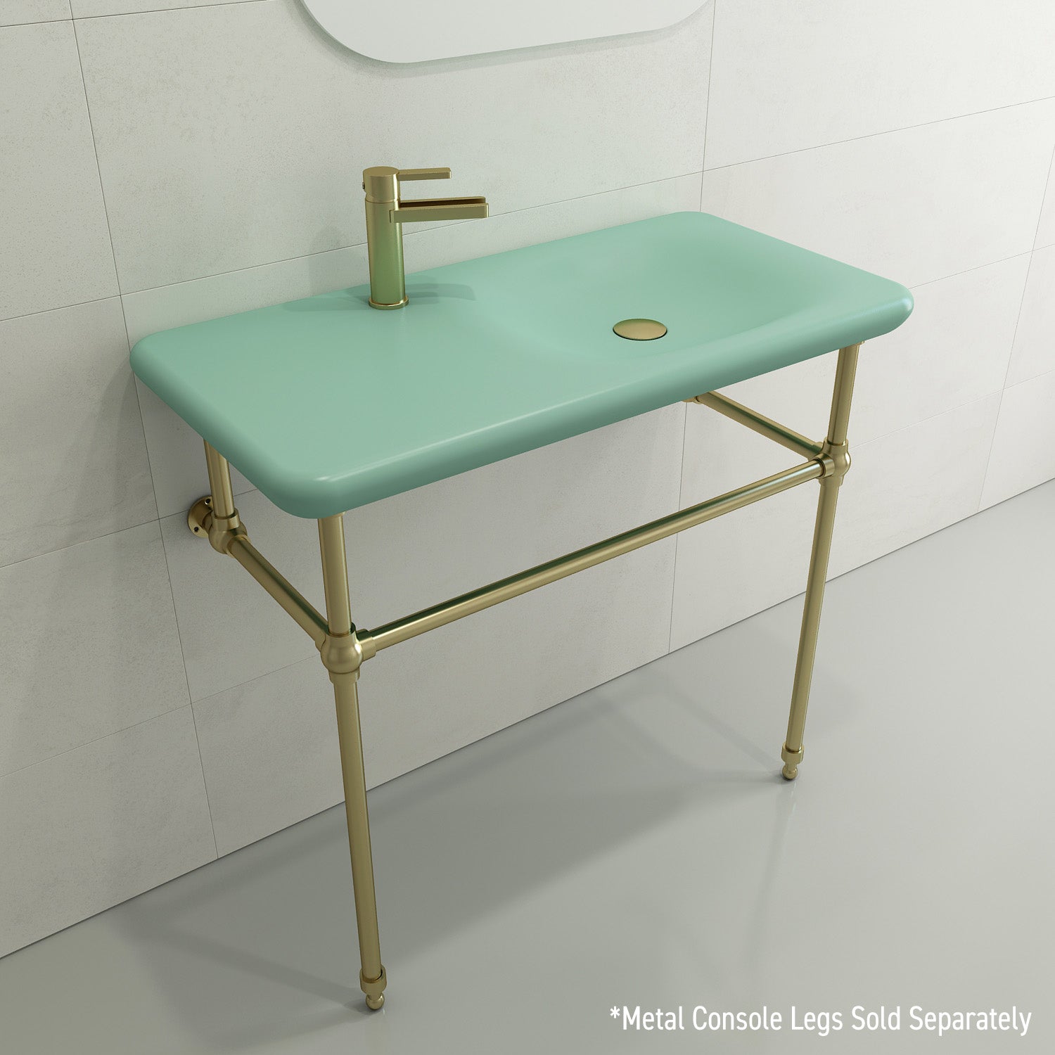 BOCCHI Fenice 36" Rectangle Wallmount Fireclay Bathroom Sink, Matte Mint Green, Single Faucet Hole, 1490-033-0126