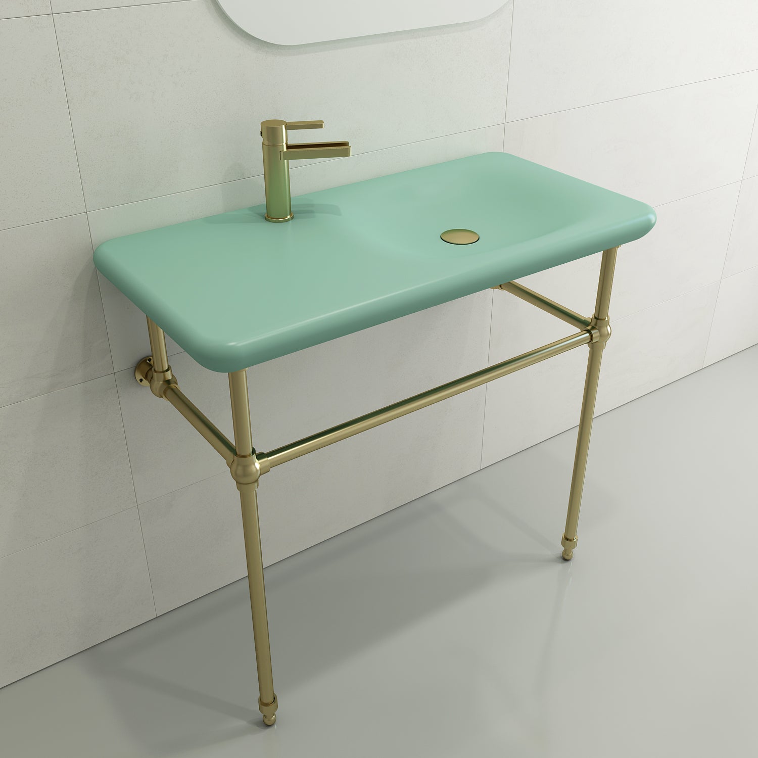 BOCCHI Fenice 36" Rectangle Wallmount Fireclay Bathroom Sink, Matte Mint Green, Single Faucet Hole, 1490-033-0126