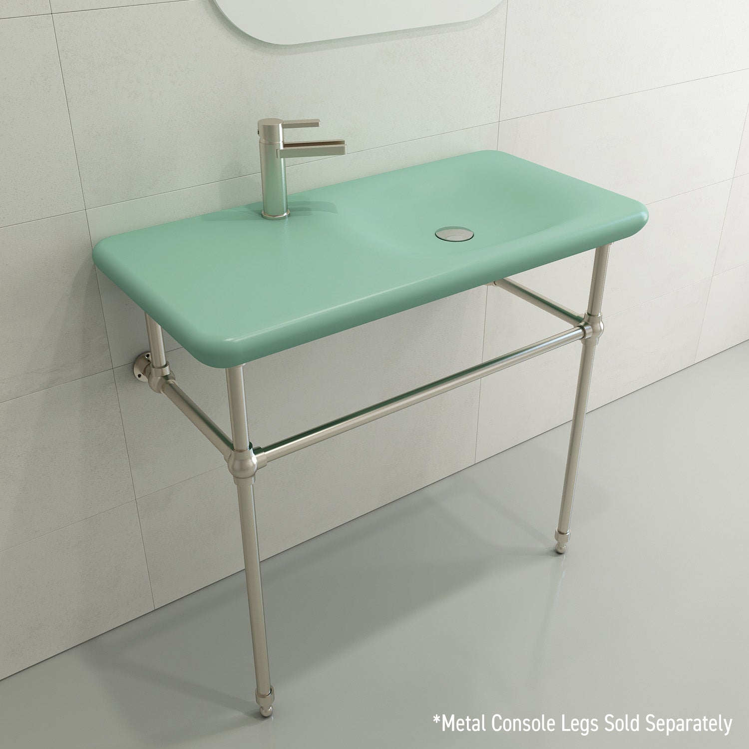 BOCCHI Fenice 36" Rectangle Wallmount Fireclay Bathroom Sink, Matte Mint Green, Single Faucet Hole, 1490-033-0126
