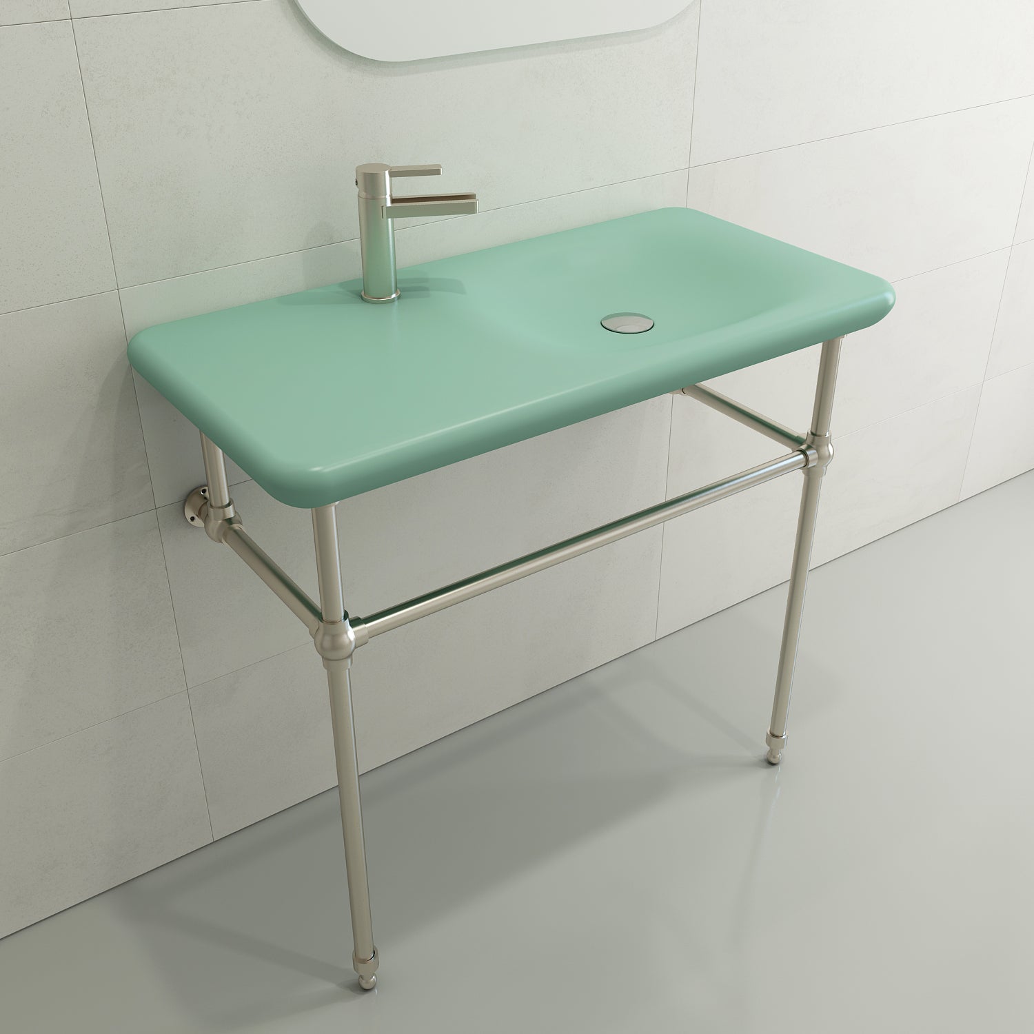 BOCCHI Fenice 36" Rectangle Wallmount Fireclay Bathroom Sink, Matte Mint Green, Single Faucet Hole, 1490-033-0126