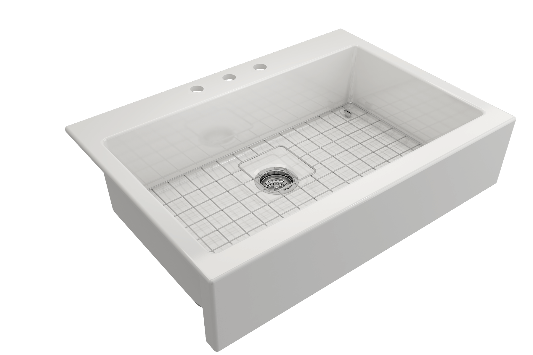 BOCCHI Nuova 34" Fireclay Retrofit Drop-In Farmhouse Sink with Accessories, White, 1500-001-0127