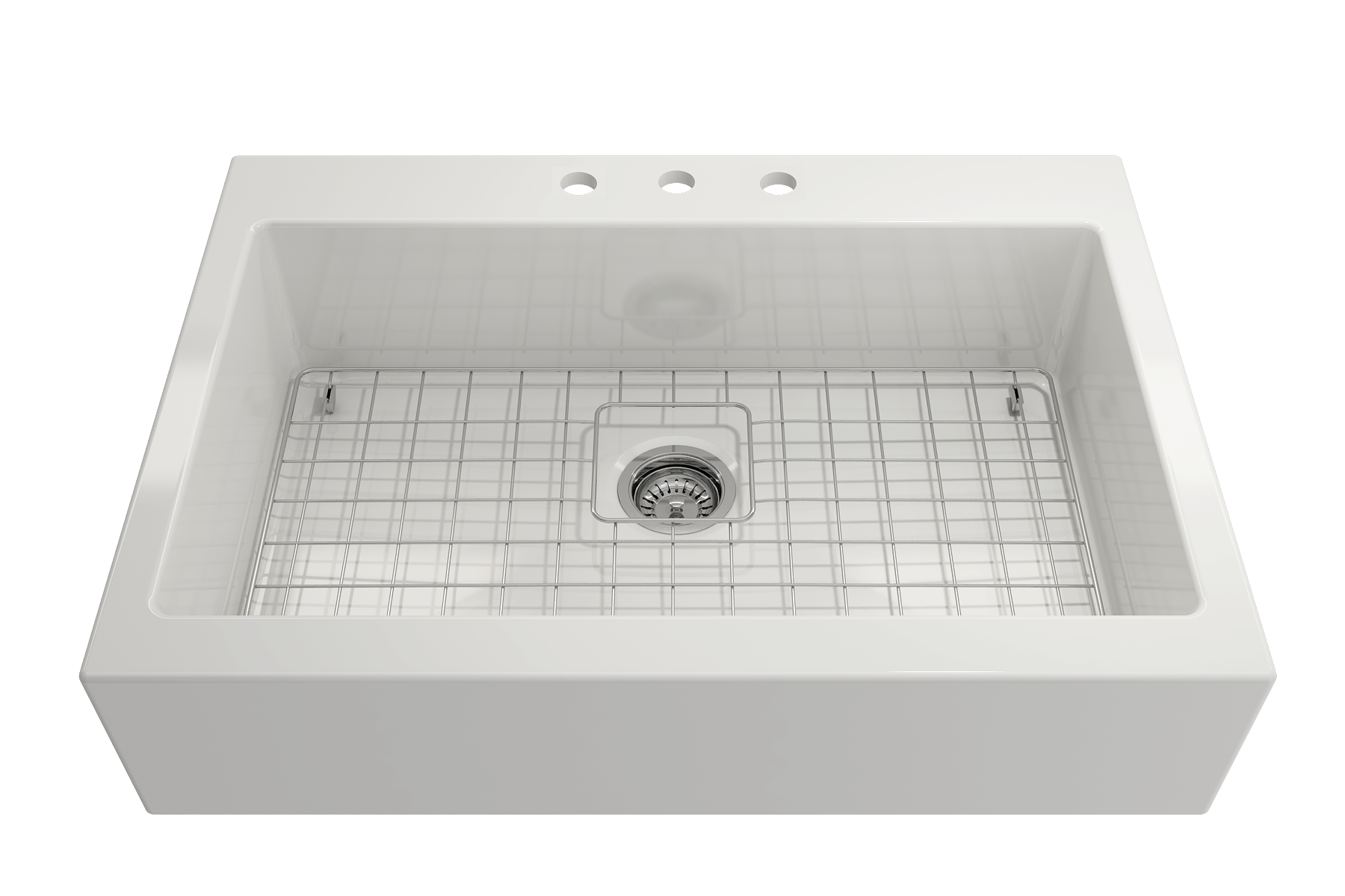BOCCHI Nuova 34" Fireclay Retrofit Drop-In Farmhouse Sink with Accessories, White, 1500-001-0127