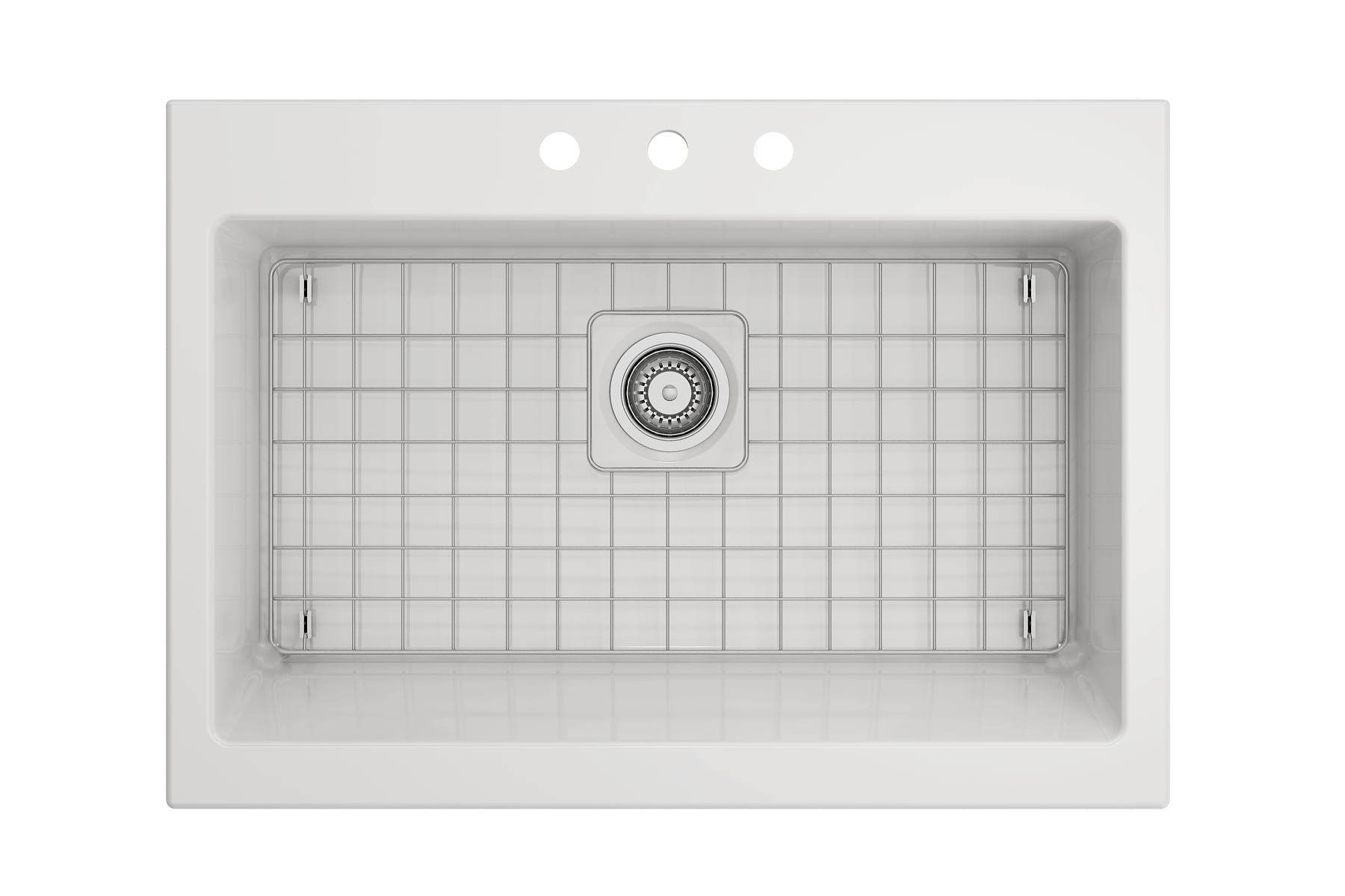 BOCCHI Nuova 34" Fireclay Retrofit Drop-In Farmhouse Sink with Accessories, White, 1500-001-0127