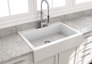 Alternate Image for BOCCHI Nuova 34" Fireclay Retrofit Drop-In Farmhouse Sink with Accessories, Matte White, 1500-002-0127