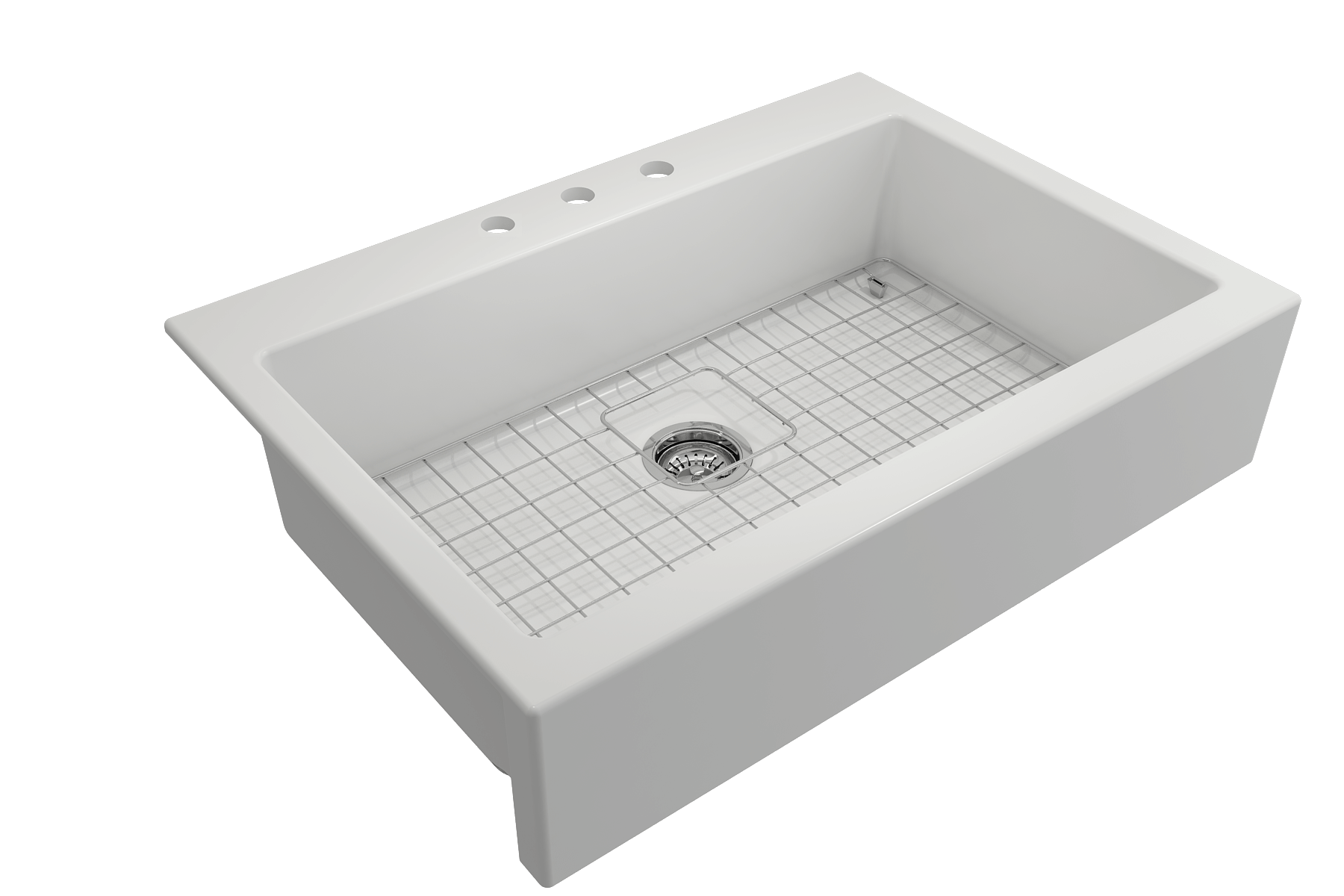 BOCCHI Nuova 34" Fireclay Retrofit Drop-In Farmhouse Sink with Accessories, Matte White, 1500-002-0127
