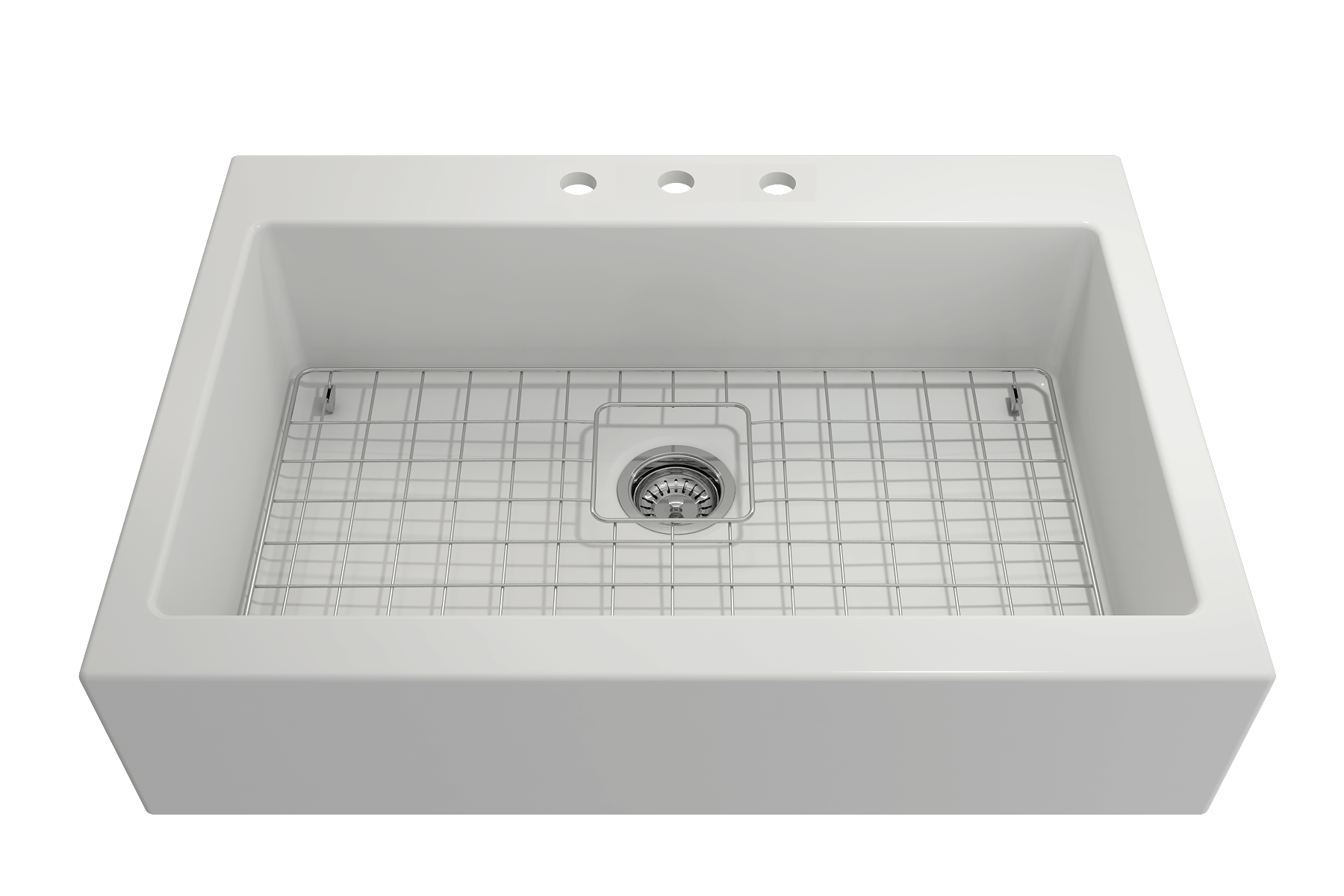 BOCCHI Nuova 34" Fireclay Retrofit Drop-In Farmhouse Sink with Accessories, Matte White, 1500-002-0127