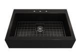BOCCHI Nuova 34" Fireclay Retrofit Drop-In Farmhouse Sink with Accessories, Matte Black, 1500-004-0127