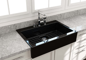 Alternate Image for BOCCHI Nuova 34" Fireclay Retrofit Drop-In Farmhouse Sink with Accessories, Black, 1500-005-0127