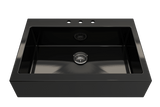 BOCCHI Nuova 34" Fireclay Retrofit Drop-In Farmhouse Sink with Accessories, Black, 1500-005-0127